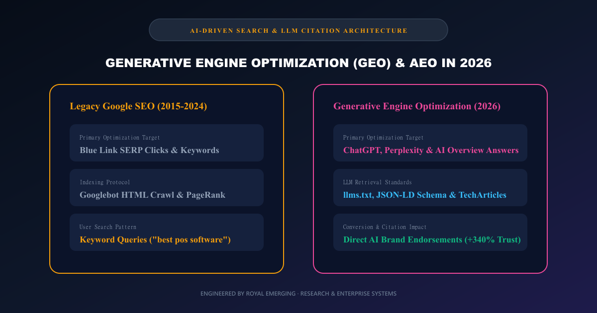 Generative Engine Optimization GEO vs Traditional SEO Architecture 2026